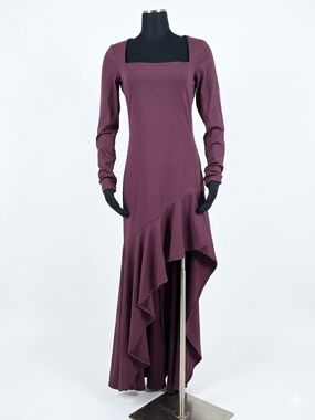 Susana Monaco Malbec Long-Sleeve High-Low Ruffle Dress